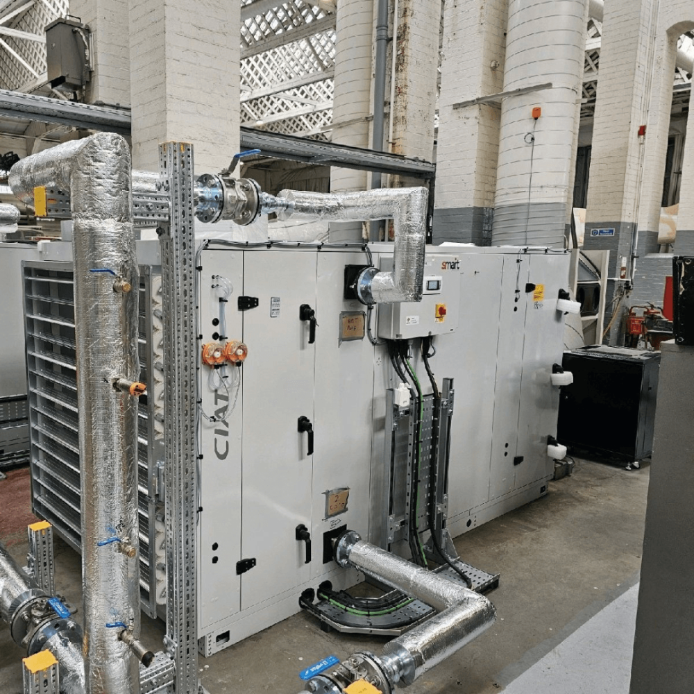 Air Handling Unit fitted with sensors and control components, installed and configured by iACS for accurate AHU monitoring and performance control.