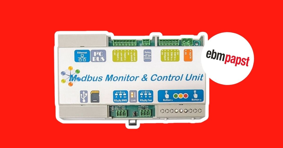 EBM Papst CN1127 Modbus Monitor and Control Unit for smart EC fan management, featuring Ethernet and RS485 connectivity at iACS.